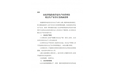 山东省印发危险化学品生产经营单位重点生产安全行为负面清单