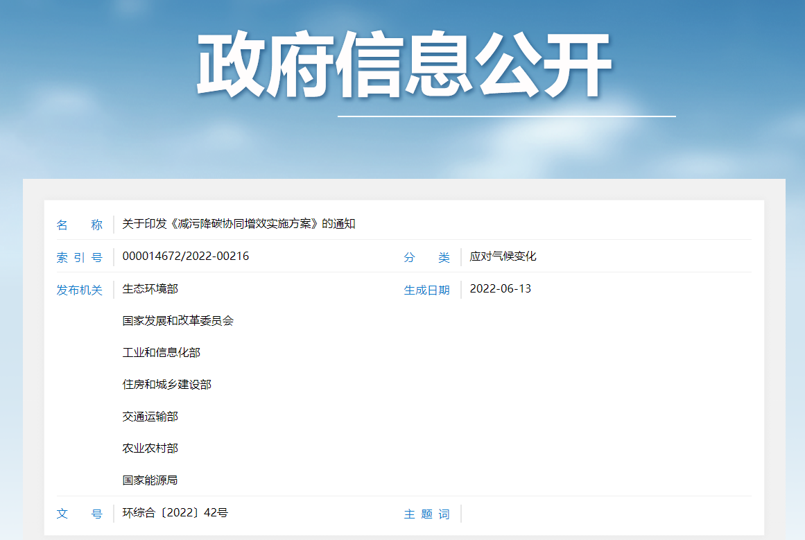 关于印发《减污降碳协同增效实施方案》的通知(图1) 关于印发《减污降碳协同增效实施方案》的通知(图1)