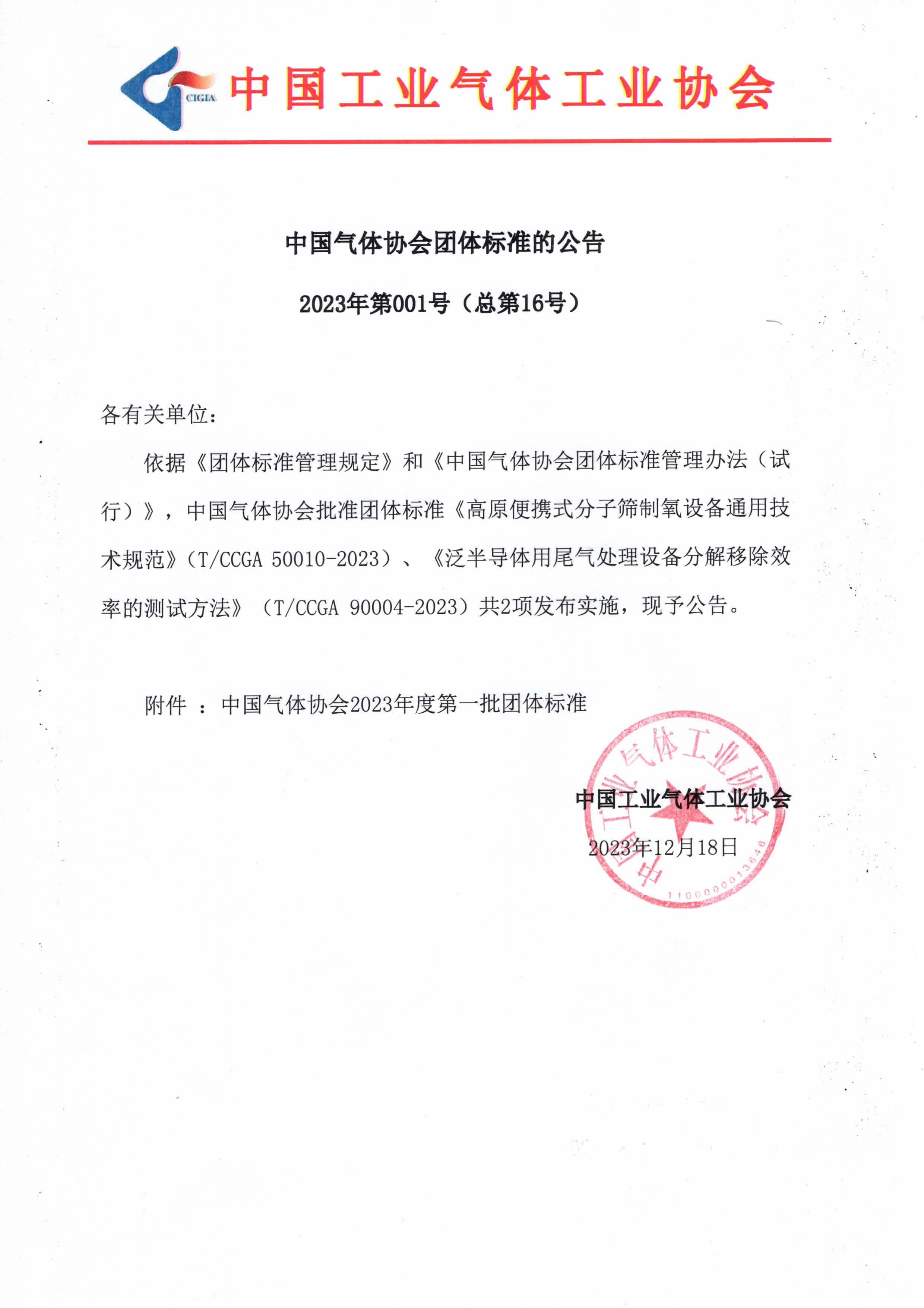 中国气体协会团体标准的公告(图1)