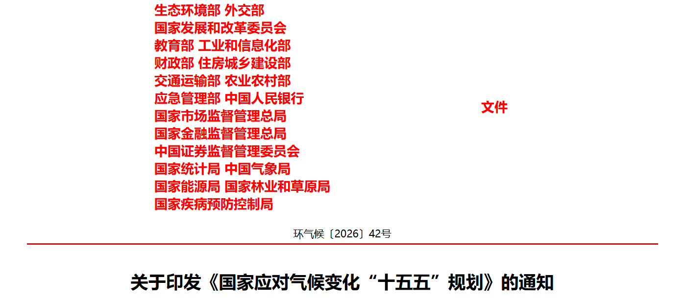 生态环境部 外交部 国家发展和改革委员会等十八部门关于印发《国家应对气候变化“十五五”规划》的通知(图1)